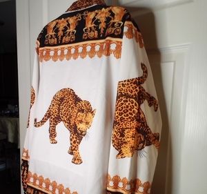 Baroque Leopard Print Button-up Long Sleeve Blouse Sz Large